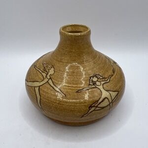 Art Pottery Vase With Dancing Figures 3 1/2"